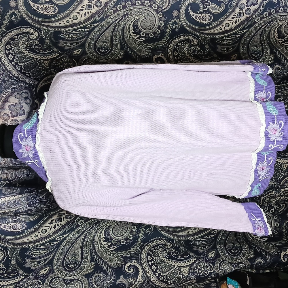 🦄 NWT Storybook Knits Lavender Unicorn Embroidered Beaded Cardigan Grandmacore - Picture 7 of 11